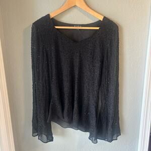 Vintage JKara Beaded Asymmetrical Black Blouse Size M